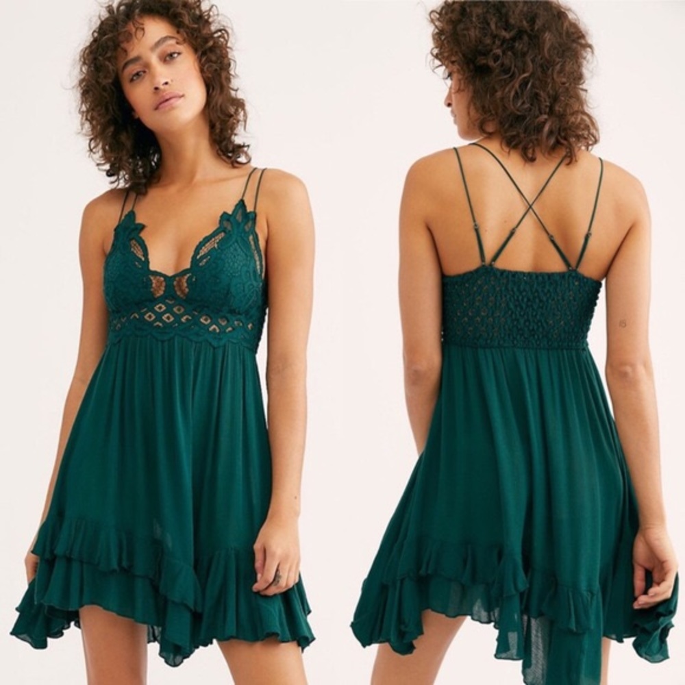 Free People Adella Slip Dress Hunter Green